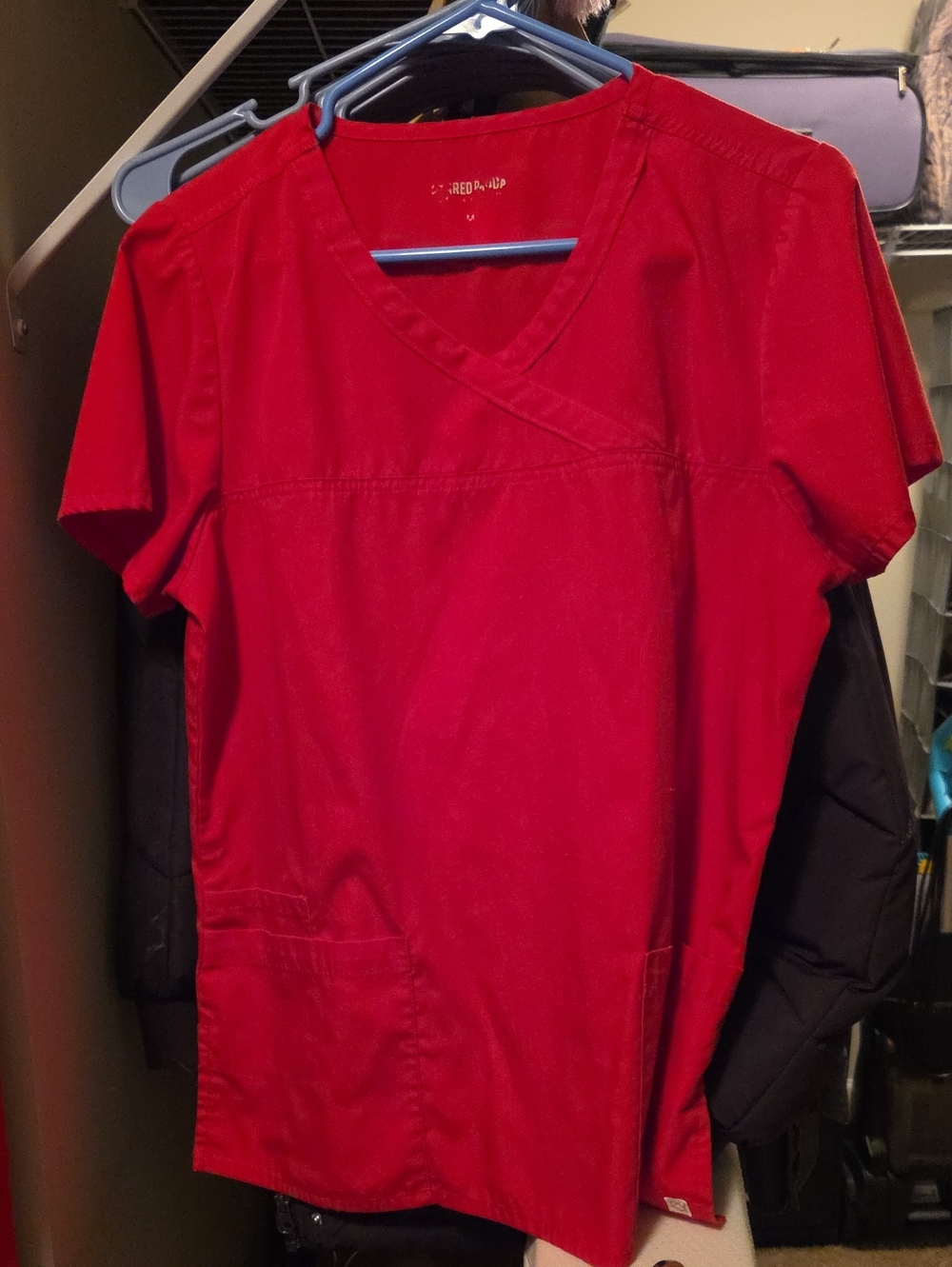 Unisex Red V-Neck Scrub Top by